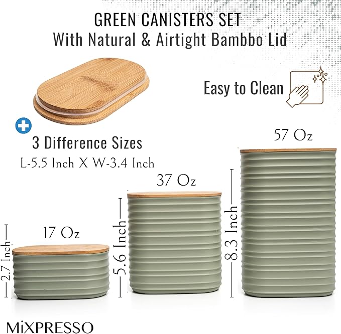 Mixpresso 3 Pcs Green Canisters Sets for the Kitchen, Coffee Containers