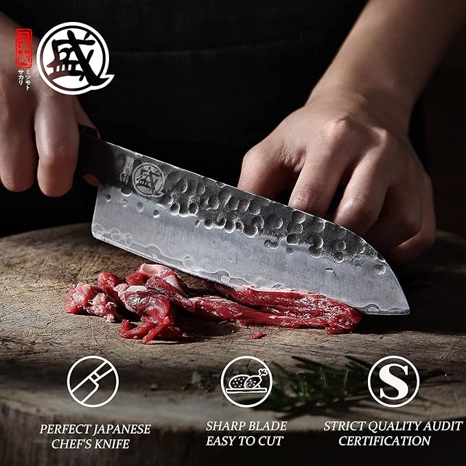 MITSUMOTO SAKARI 7-Inch Japanese Santoku Knife, San-Mai 9Cr18MoV