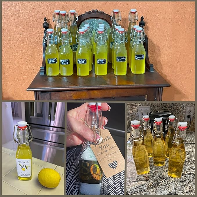 Vanilla Extract Bottles [8.5 oz, 6-Pack] – Flip Top Swing Top Glass Bottles for Homemade Extracts, Kombucha, Coquito, Juice – Airtight Leak-Proof Caps with Funnel, Extra Gaskets, Labels & Marker