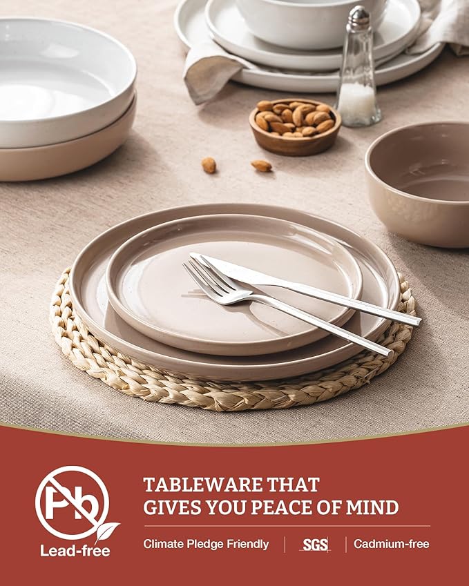 Famiware Milkyway 12-Piece Stoneware Dinnerware Set, White & Cinnamon Brown
