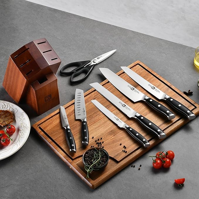 Klaus Meyer Stahl 8-Piece German Steel Kitchen Knife Block Set (Black)