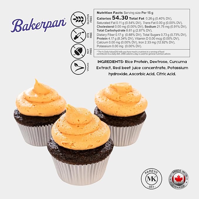 Bakerpan Orange Food Coloring Powder for Baking - 30g Oil Based, Artificial Dye-Free, Plant-Based, Kosher, Gluten-Free - For Buttercream, Chocolate, Candy & Cakes
