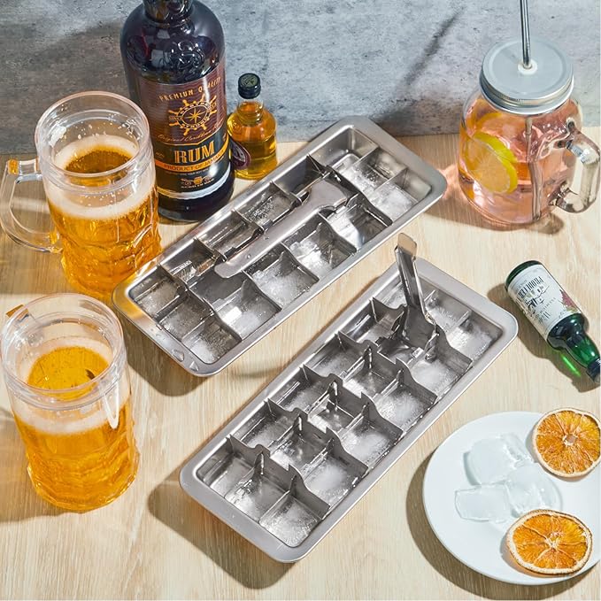 Yaocom 3 Pcs 18 Slot Stainless Steel Ice Cube Maker and Tray Ice Cube Tray for Bars Kitchens Levers Remove Cubes Easy Removal Metal Food Grade Freezer Molds for Food Juice Dishwasher Safe