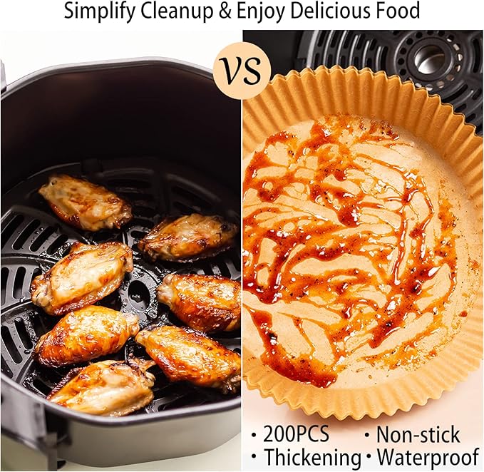 200Pcs Air Fryer Disposable Paper Liner, Round Non-Stick Air Fryer Liners Parchment Paper for Baking Roasting Microwave Oven (6.3 inch)