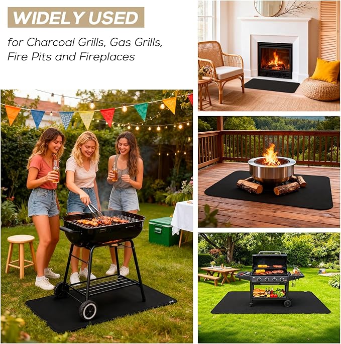 FIREWESS 40 x 60inch Under Grill Mat for Outdoor Grill, Double-Sided Fireproof Grill Pad,Perfect for Outdoor Barbecue Spots,Fireproof, Waterproof Grill Floor Pads Fire Pit Mat Fireplace Mat