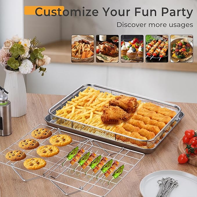 P&P CHEF 15.4” Air Fryer Basket for Oven, Baking Pan with Racks