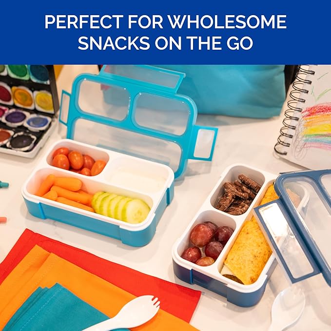 kinsho Small Snack Box Containers for Kids Toddlers, Set of 2 (Navy+Blue)