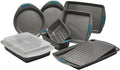 Rachael Ray Yum-o! Nonstick Bakeware Oven Lovin' Baking Pans Set, 10-Piece, Gray and Marine Blue