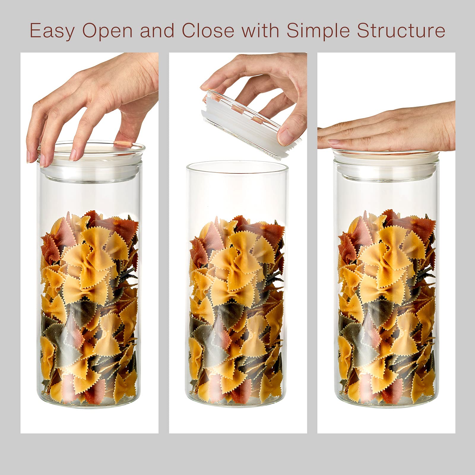 ZENS Glass Spaghetti Storage Container, 65oz Tall Glass Jars Set of 2