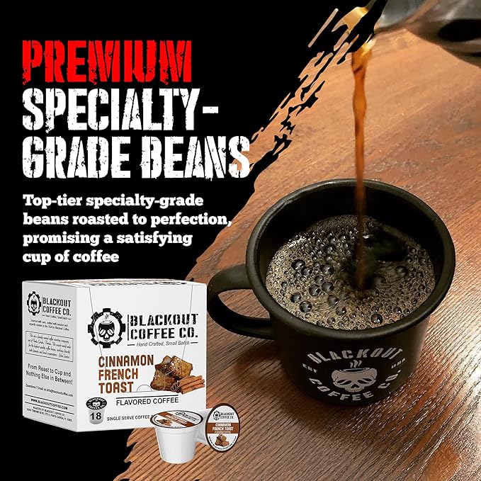Blackout Cinnamon French Toast Flavored Coffee Pods – Coffee pods Compatible, Smooth Taste, Indulgent Flavor – Freshly Roasted 18 Count.