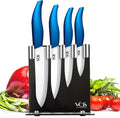 Vos Ceramic Knife Set with Block, Ceramic Knives Set For Kitchen, Ultra Sharp Kitchen Knife Set with Covers, 3" 4" 5" 6" Chef Knife, Utility, Paring & Versatile, Lightweight, Dishwasher safe (Blue)