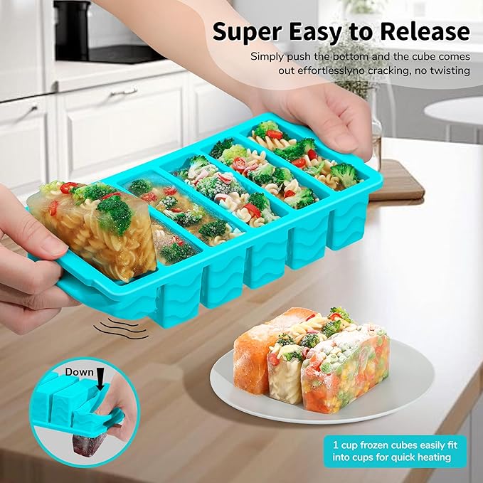 2-Pack Silicone Freezer Trays with Lid, 2 Large 2-Cup(500ml) & 6 Small 1/2-Cup(125ml) Soup Freezer Container Molds, Ice Cube Tray For Meal Prep & Freezing Soup, Stews, Sauces, Oven & Dishwasher-Safe