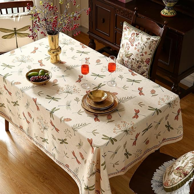 ISAENNE Designer Rectangular Elegant Linen Tablecloth,110"x63"-Grace B