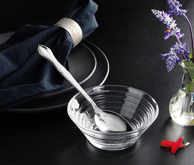 New Star Foodservice Rose Pattern 18/0 Stainless Steel Dinner/Dessert Spoon, 7-Inch, Set of 12, Commercial Grade