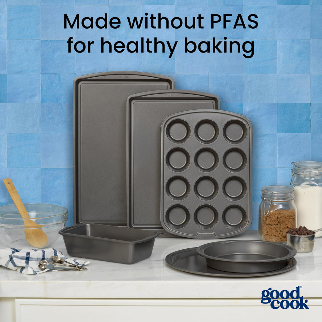 GoodCook Set of 2 Nonstick Steel 13" x 9" Cake Baking Pans with Covers, Gray