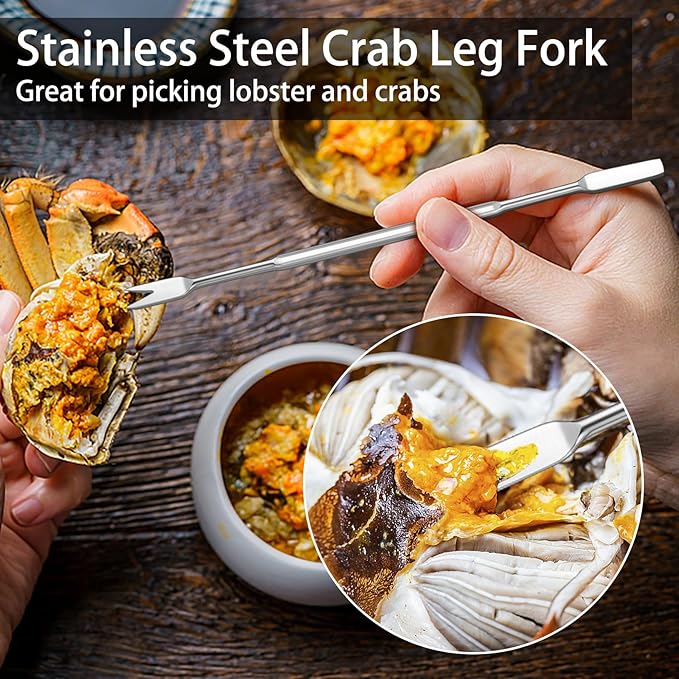 suoundey Seafood Cracker Tool Set With Lobster Sheller Stainless Steel Crab Crackers Crab Leg Fork Seafood Scissors And Storage Bag, Crab Leg Pick Utensils Set Crab Eating Tools (9Pcs)