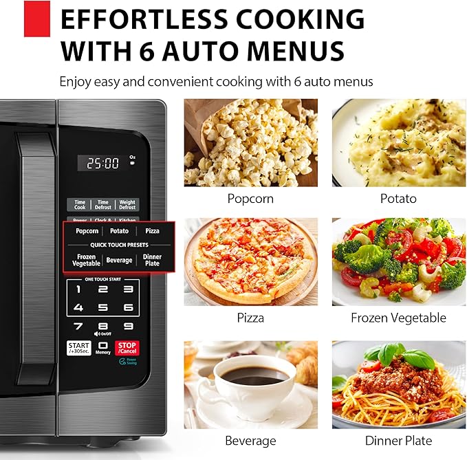 TOSHIBA Microwave Oven, 0.9 Cu.Ft, 900W, Black Stainless Steel