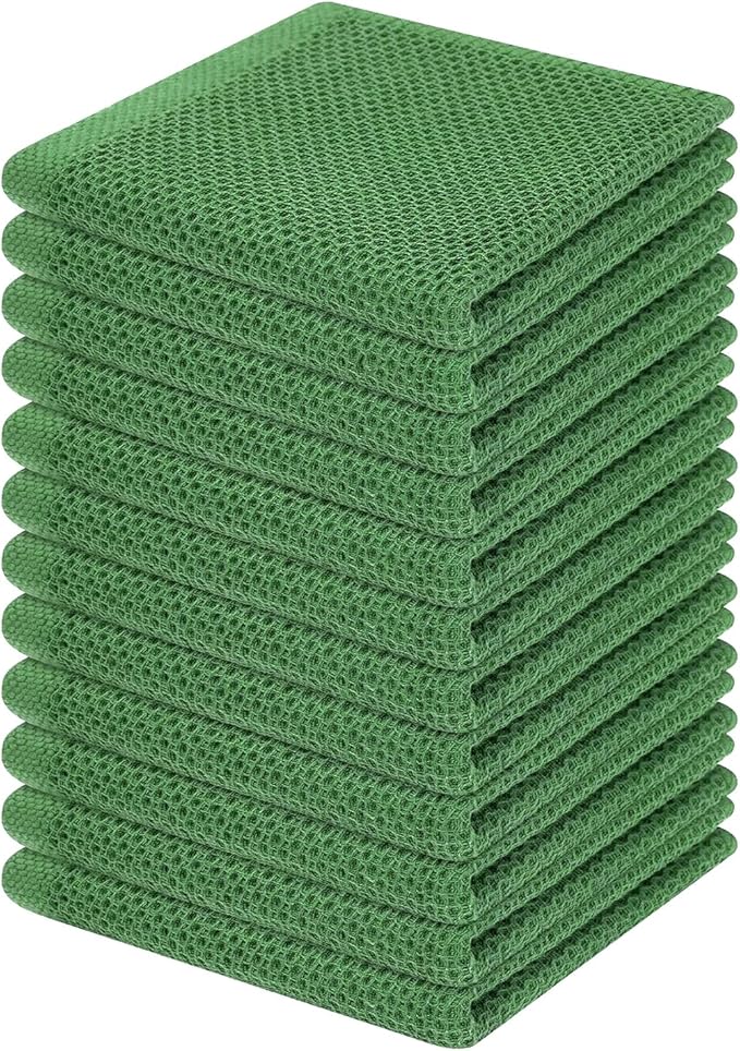 Homaxy 100% Cotton Waffle Weave Kitchen Dish Cloths 12-Pack, Grass Green