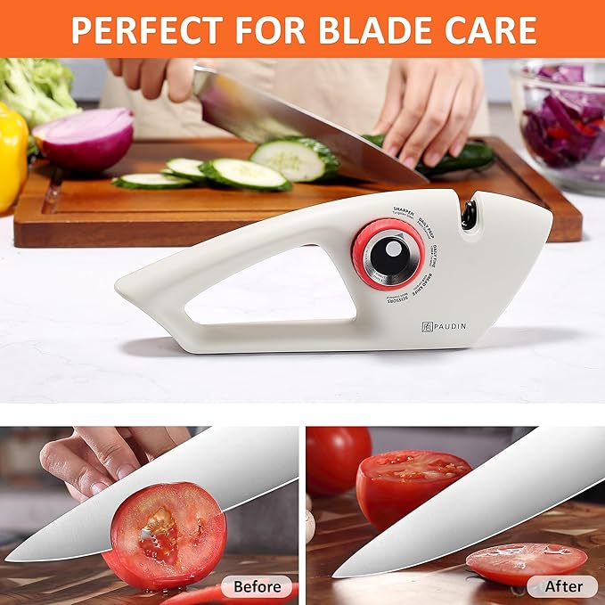 PAUDIN 5-Stage Knife Sharpener for Kitchen Knives & Scissors, Straight & Serrated Blades Manual Sharpener, Restores Dull Knives for Home Cooks and Everyday Cooking