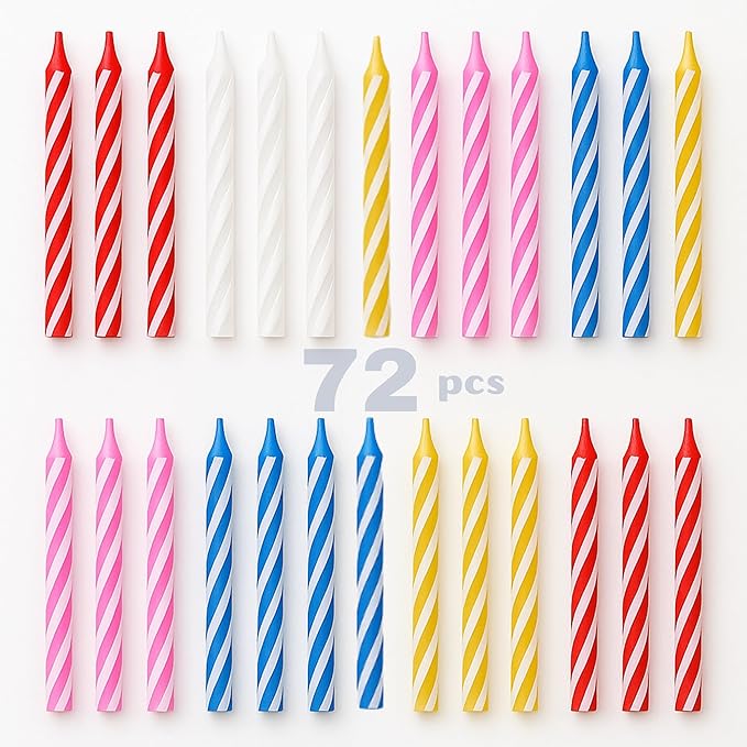 Bulk Birthday Candles for Cake – 72 Count Mixed Color Pack, Traditional Birthday Candles for All Ages & Party Themes