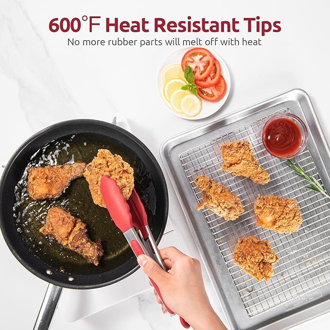 U-Taste Kitchen Tong for Cooking, 600ºF Heat-Resistant Silicone, 9in/Red