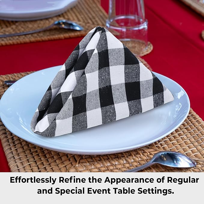 Urban Villa Cloth Napkins Cotton 20x20 (Set of 12) Black Cheks