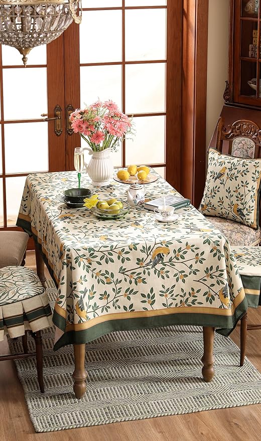 patdrea Designer French Linen Tablecloth,Rectangular,87"x55"-Warbler A