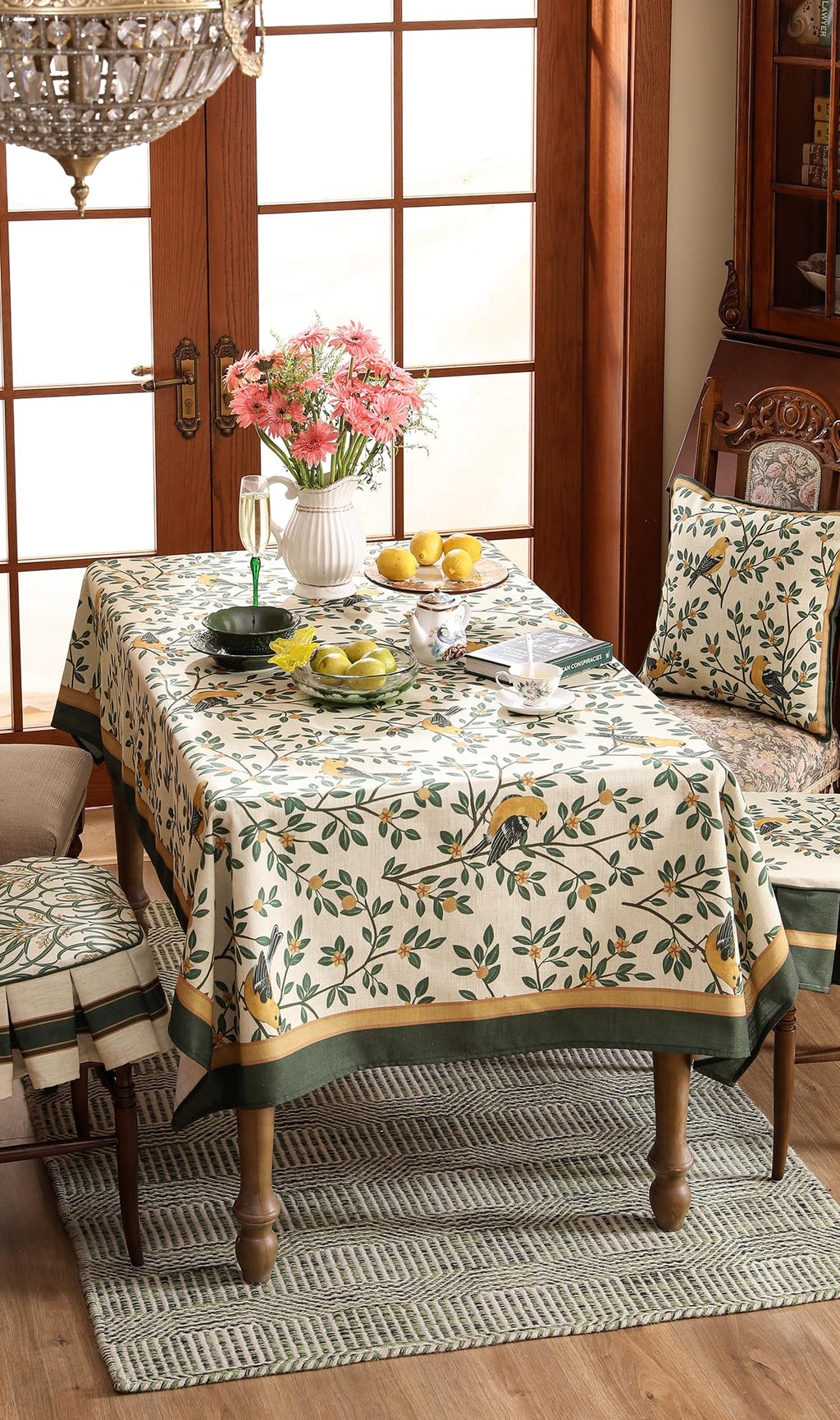 patdrea Designer French Linen Tablecloth,Rectangular,110"x63"-Warbler A