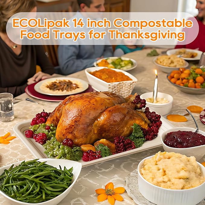 ECOLipak 100 Pack 14 in Compostable Natural Disposable Food Crawfish Trays