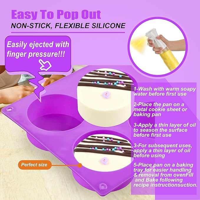 3 Pcs Round Chocolate Cookie Molds Set,12-Cavity Silicone Mold with 30 Clear Treat Boxes, Round Baking Mold for Candy, Mini Cake, Individually Wrapped Cakesicle Party Favor Packaging