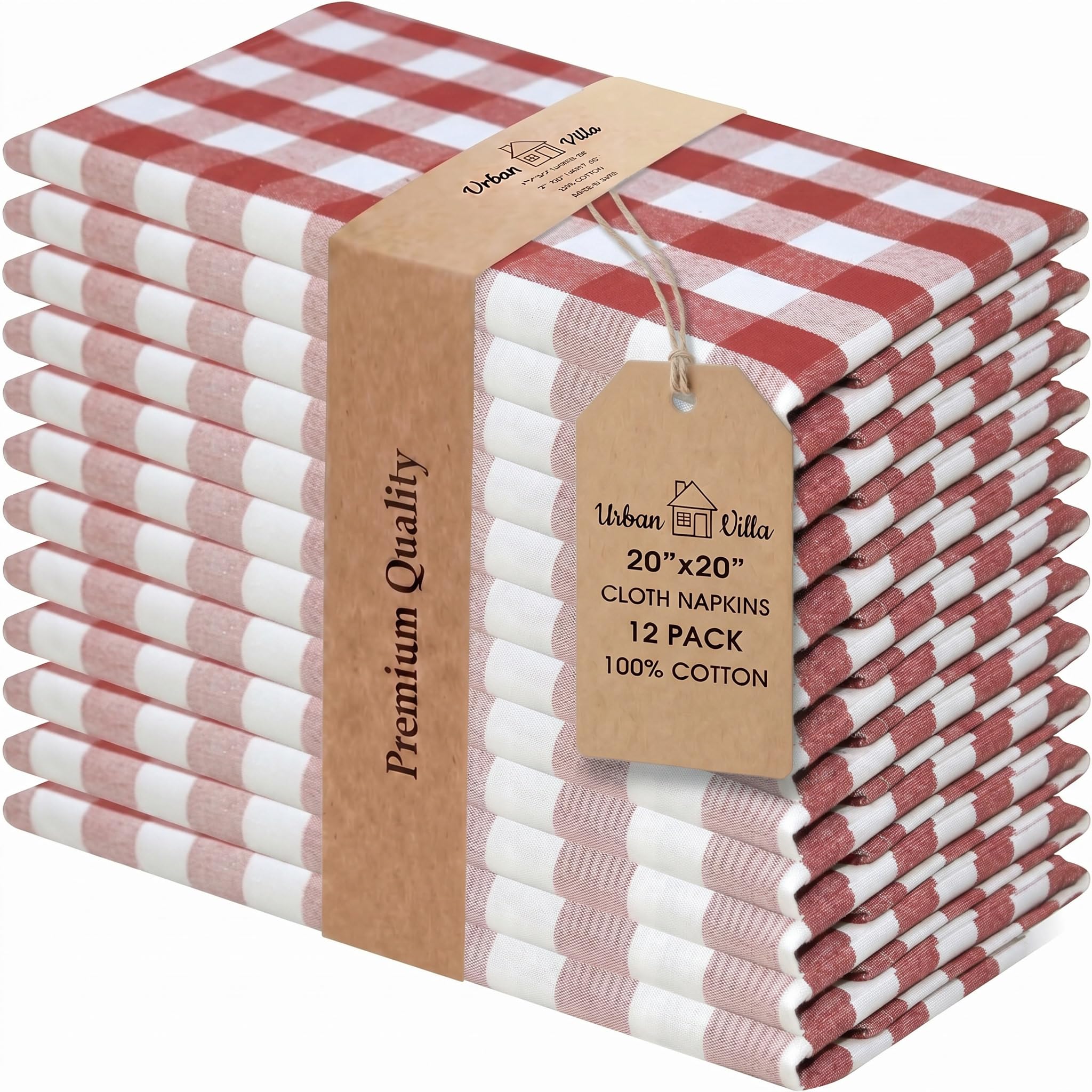 Urban Villa Cloth Napkins Cotton 20x20 (Set of 12) Rust