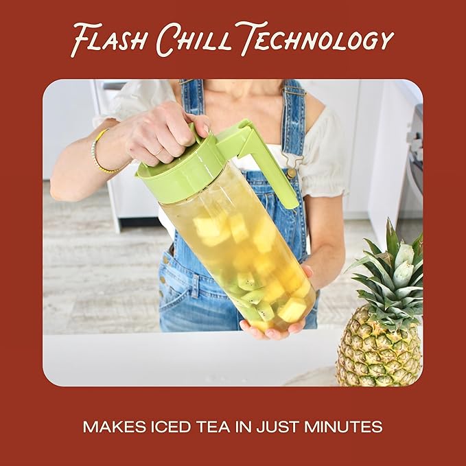 Takeya Flash Chill Iced Tea Maker - Versatile Tea Brewer for Loose/Bagged Tea - Patented Flash Chill Tech Hot/Cold Use BPA-Free Tritan Dishwasher Safe - Airtight Lid Made in USA - 2 Quart/Raspberry
