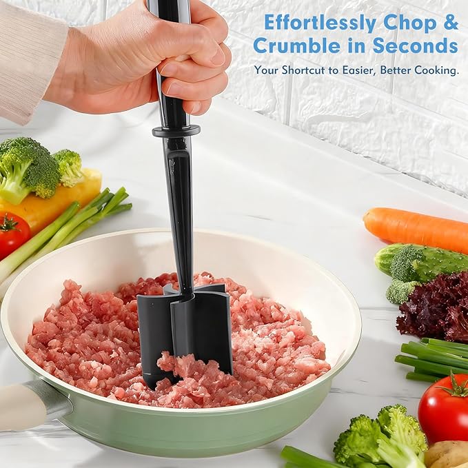 2-Pack Ground Beef Masher, Heat-Resistant Meat Masher with 5 Curved Blades