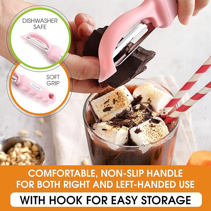 Spring Chef Swivel Vegetable Peeler with Soft Grip Handle, Pink Lemonade