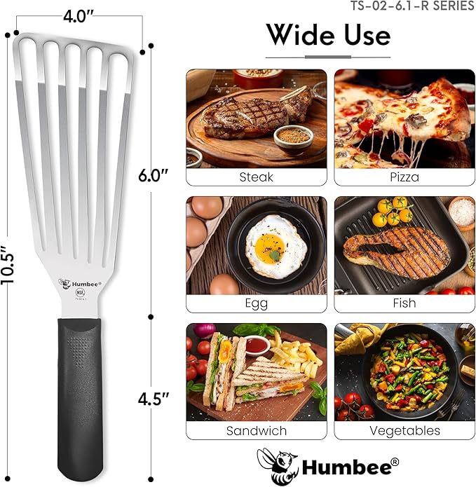 HUMBEE 6 Inches Fish Turner, Slotted Fish Spatula Dishwasher Safe NSF (Left Hand), Shovel Black