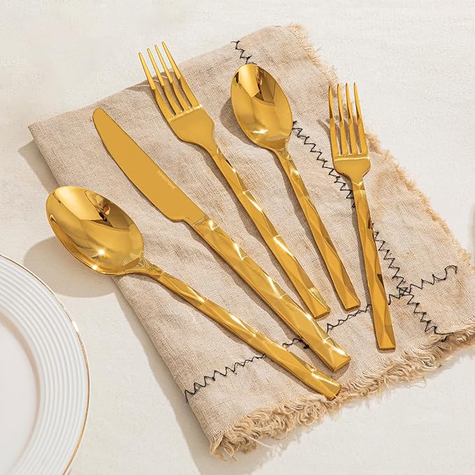 20 Piece 18/10 Gold Silverware Set, Stainless Steel Flatware Cutlery for 4