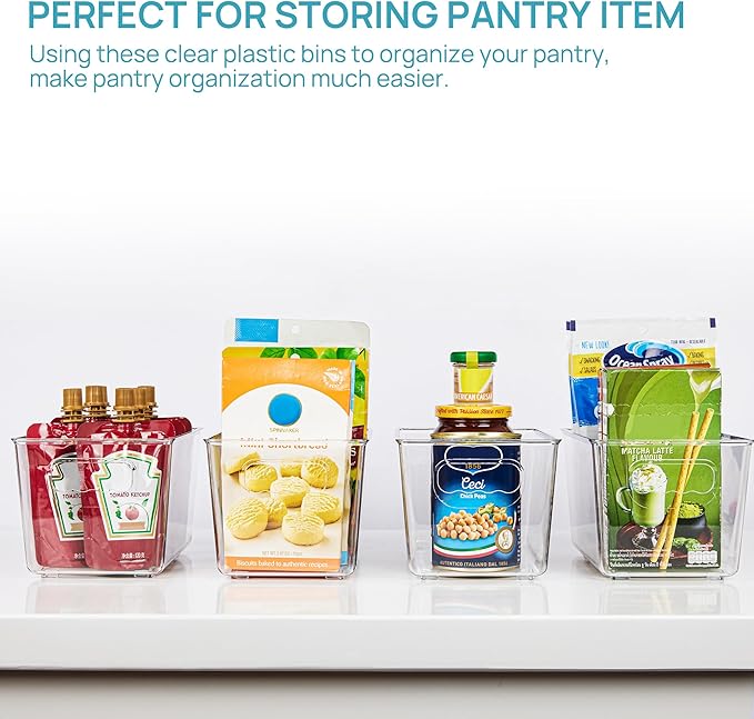 Vtopmart 6 Pack Clear Storage Bins, Pantry Storage Bins with Handle, Small