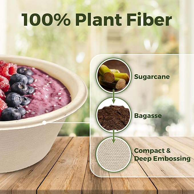 16oz Compostable Paper Bowls Disposable Round Natural Soup Bowls, 125 Count