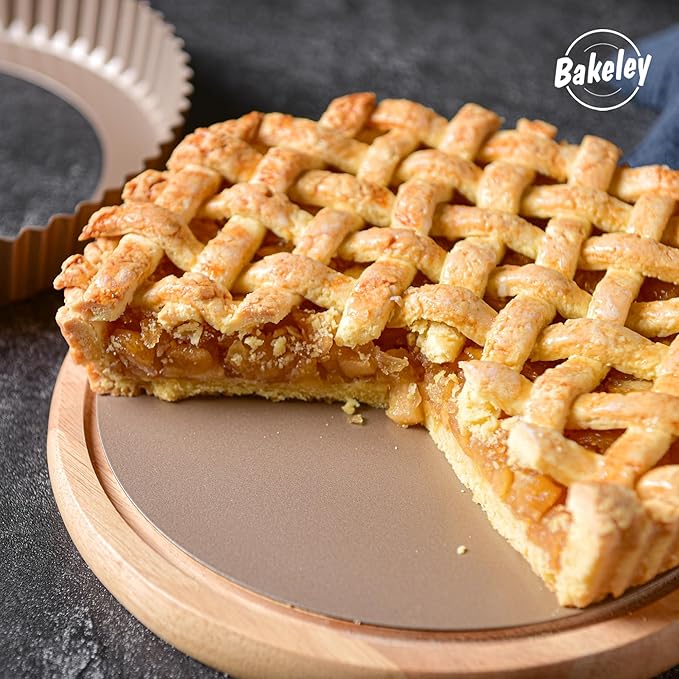 Bakeley 9-Inch Round Tart Pan with Loose Removable Bottom, Non-Stick Carbon Steel Quiche Pan for Oven Baking (Champagne Gold)