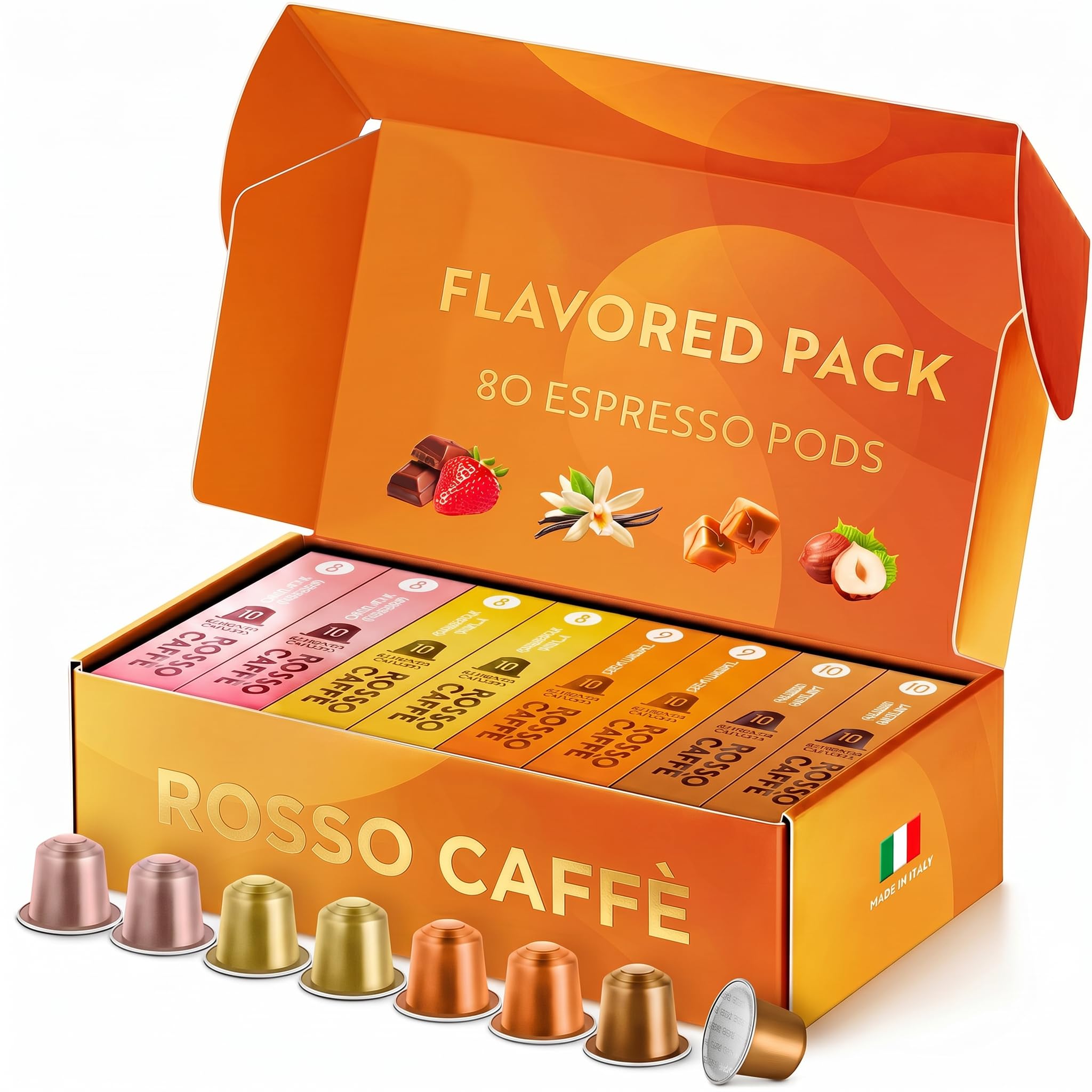ROSSO CAFFÈ Espresso Pods for Nespresso Original Machines, Flavor Pack 80