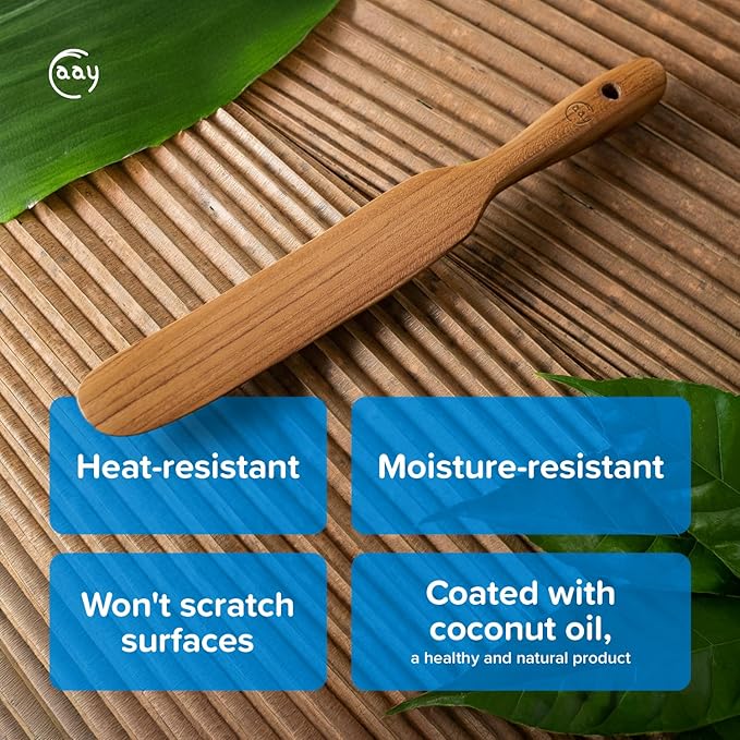 FAAY Teak Wooden Skinny Spurtle Spatula for Sourdough Starter & Jars