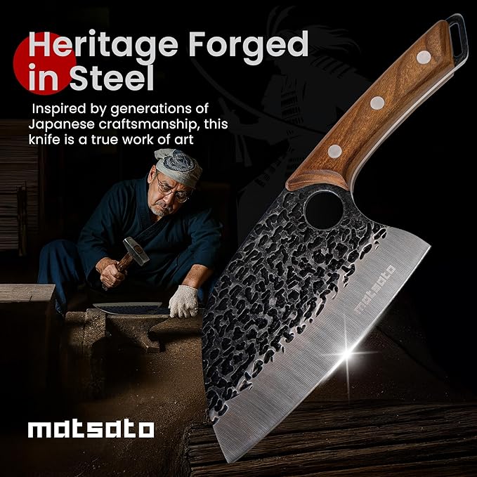 Matsato Cleaver Knife – Japanese Steel Cooking Butcher Knife for Meat & Vegetables Chopping, 5.8 Inch Kitchen Knife, Kitchen Gift for Men & Women