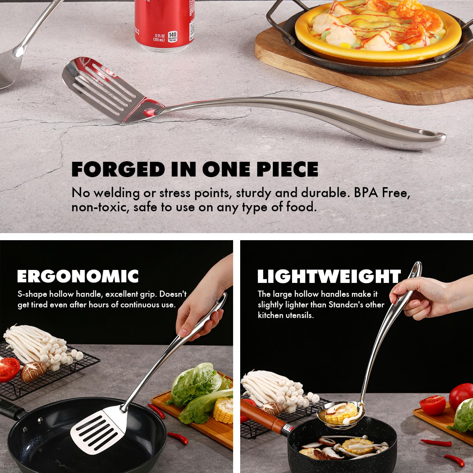 18/10 Stainless Steel Kitchen Utensils Set with Holder for Countertop