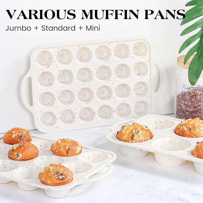 AOTASO Jumbo Muffin Pan with Metal Frame Nonstick 6 Cup Extra Large Silicone Cupcake Pan for Baking, Deep Jumbo Muffin Tray for Egg Bites Muffins, Confetti Color Cream Gifts for Mom Home Baker（1 Pc）