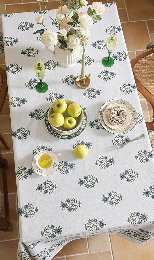ISAENNE Designer French Linen Rectangular Tablecloth,102"x63"-Mosella F