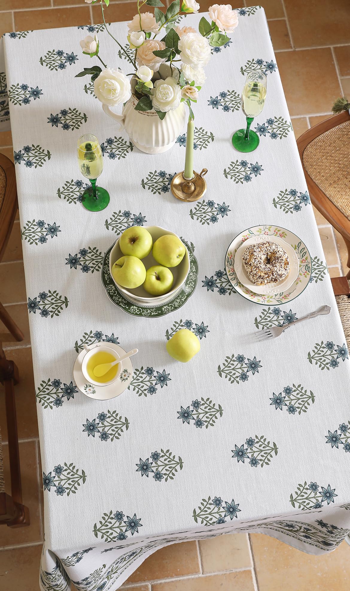 ISAENNE Designer French Linen Rectangular Tablecloth,110"x63"-Mosella F
