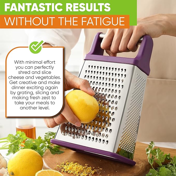 Spring Chef Stainless Steel XL Cheese Grater for Kitchen, Purple