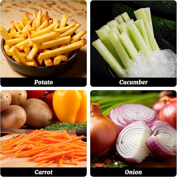 Hakka French Fry Cutter, Commercial Vegetable Chopper Potato Slicer Stainless Steel French Fries Machine with Suction Feet for Patatoes/Carrots/Cucumbers, including 3 Blades(1/4", 3/8",1/2")