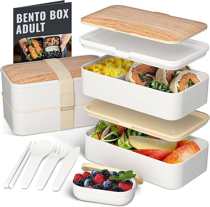 Bentoheaven Bento Box Adult, Stackable Lunch Box, 40 oz, Bright Light