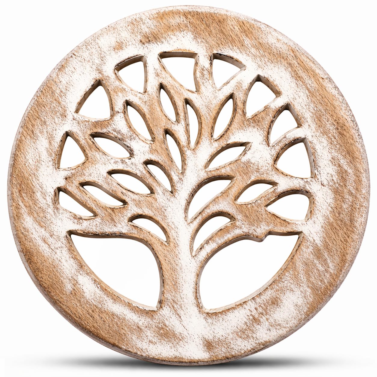 Handmade Wooden Trivet for Hot Dishes Plates & Pots Holder Hot Pad for Kitchen & Dining Table Decor Cookware Heat Resistant Rustic Decorative Carvings Tabletop Home & Dining Table Essentials (White)